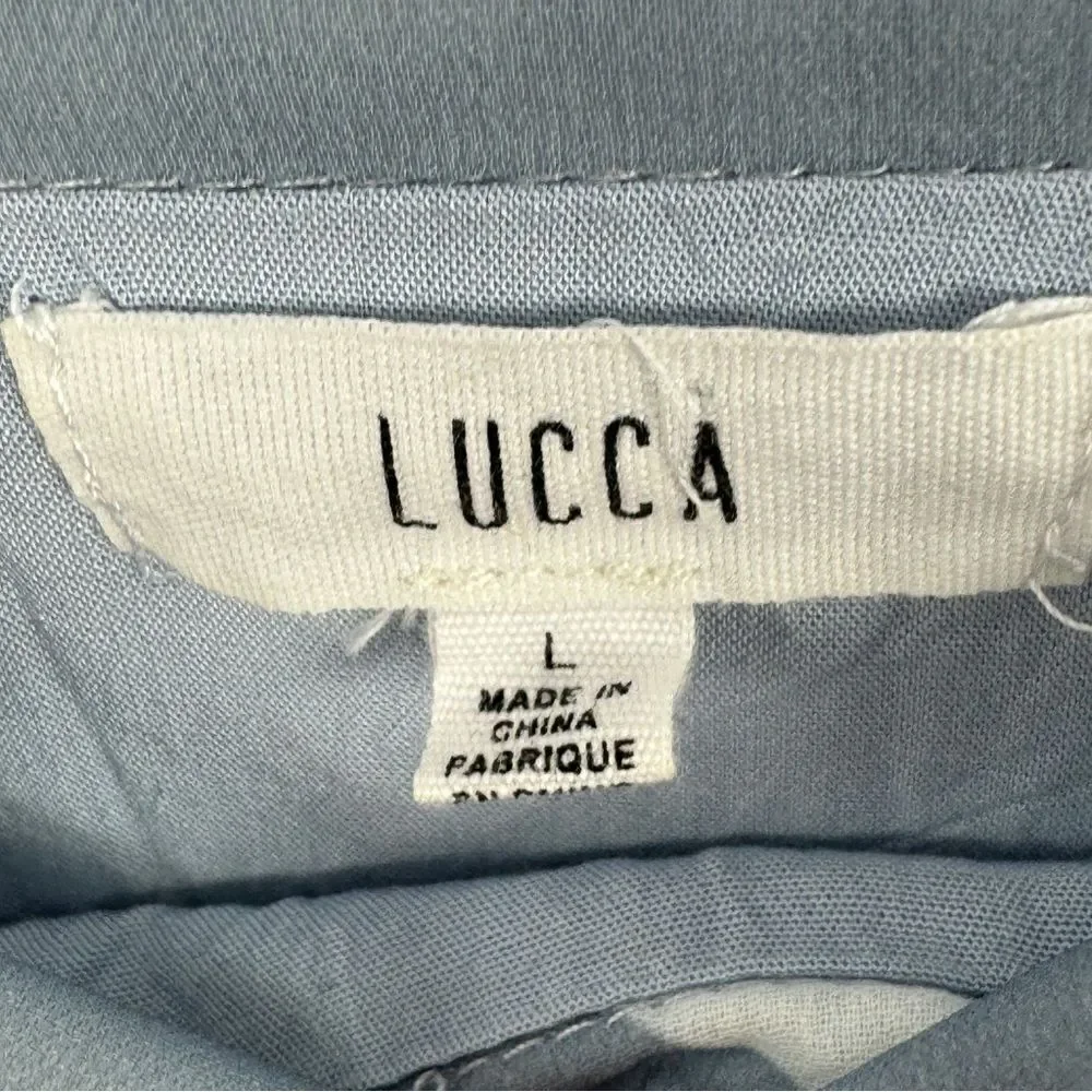 Lucca Petal Print Square‎ Neck Crop Blouse Blue White Large Long Balloon Sleeve